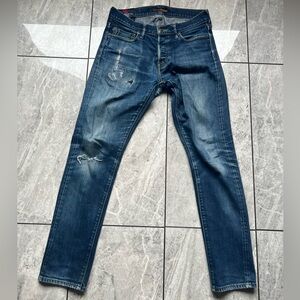 Abercrombie Fitch Mens Blue Performance Selvedge Straight Leg Distressed Jeans